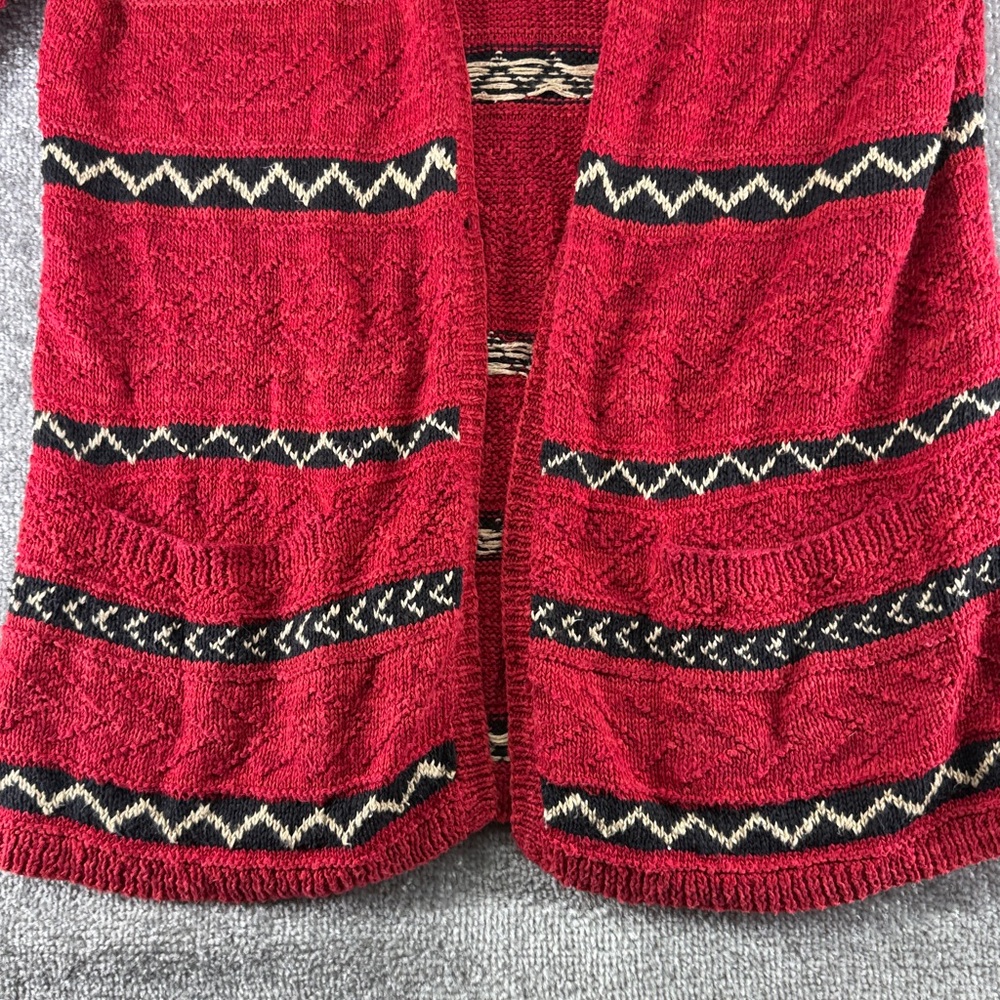 Vtg Lauren Ralph Lauren Red Southwestern Stripe Cardigan XL Linen Hand Knit - Picture 4 of 9